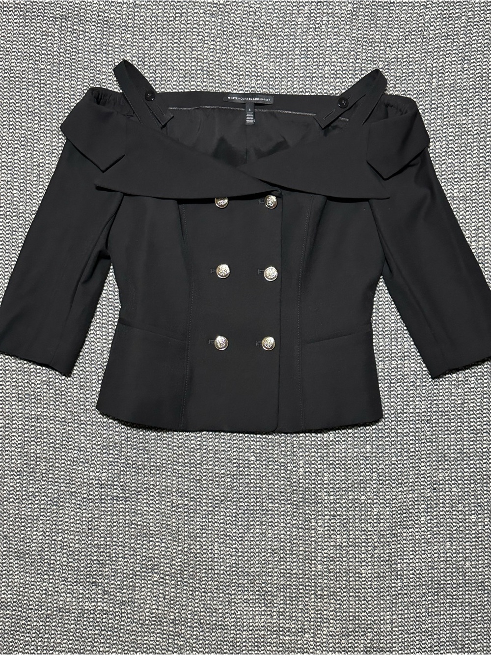 White House Black Market Black Off-Shoulder Double-Breasted Blazer
